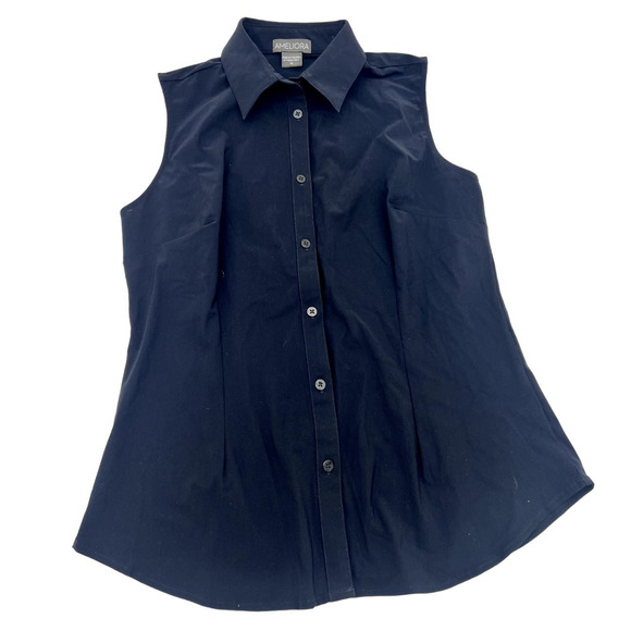 Ameliora Sleeveless Black Button Down Blouse - Picture 1 of 6